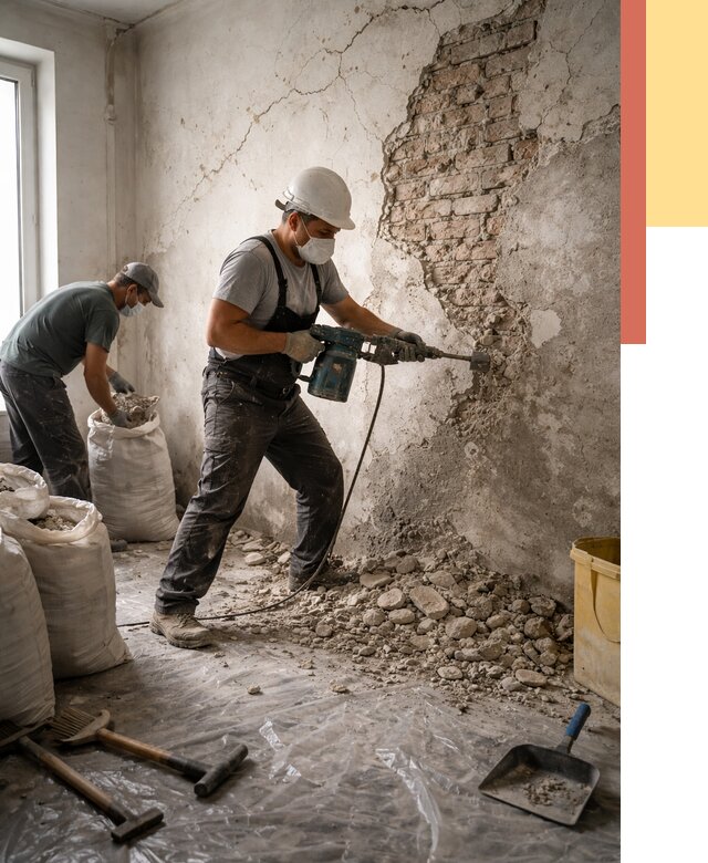 Демонтаж штукатурки со стен в Тынде от 7399 руб/м² — быстро и недорого | ОТДЕЛОЧНИК-Тнд