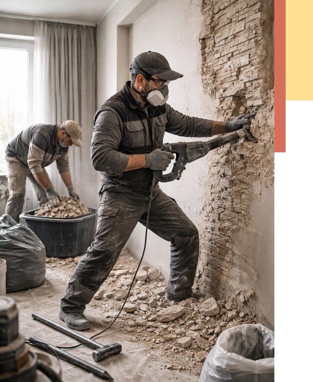 Демонтаж декоративного камня в Тынде от 1490 руб/м² — быстро и недорого | ОТДЕЛОЧНИК-Тнд