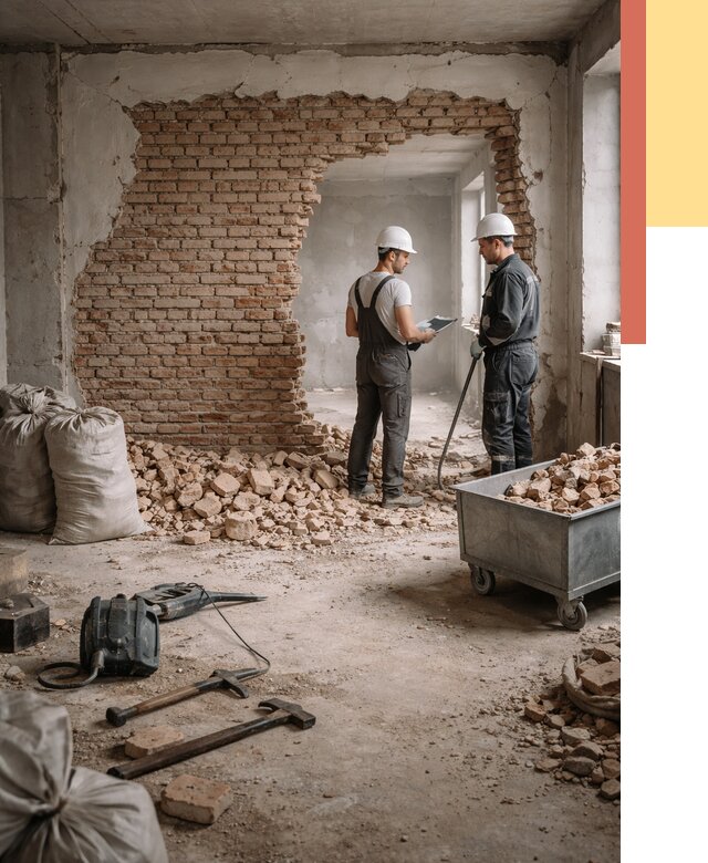 Демонтаж кирпичных стен в Тынде от 4316 руб. — быстро, недорого, под ключ | ОТДЕЛОЧНИК-Тнд