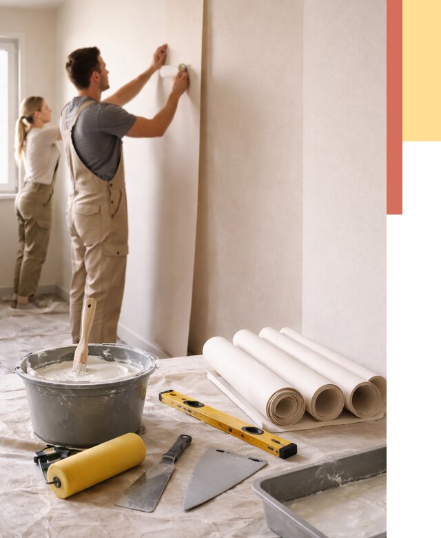 Поклейка бумажных обоев в Тынде от 5652 руб./м2 — быстро и недорого | ОТДЕЛОЧНИК-Тнд