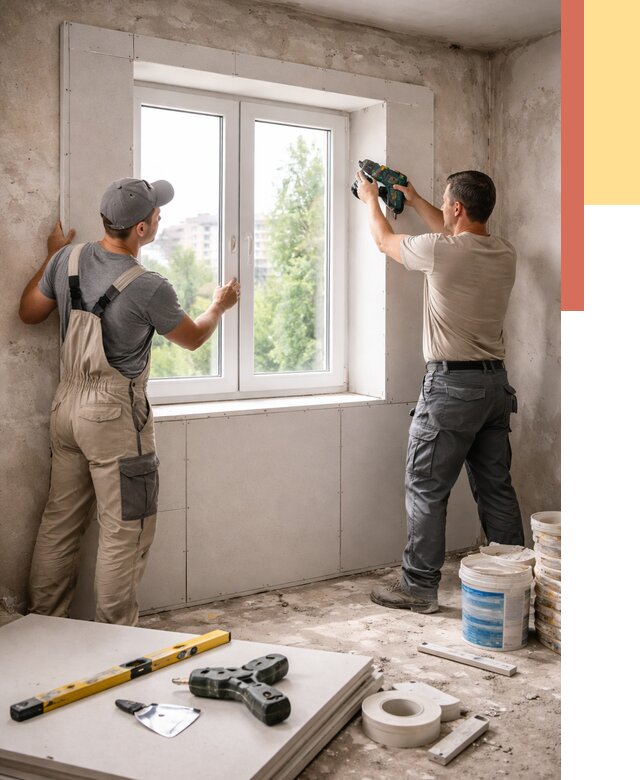 Монтаж откосов из гипсокартона в Тынде от 4625 руб. под ключ | ОТДЕЛОЧНИК-Тнд