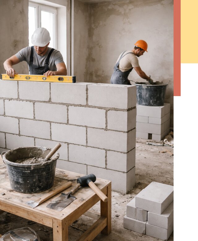 Кладка перегородок из газобетона в Тынде от 3289 руб. под ключ | ОТДЕЛОЧНИК-Тнд