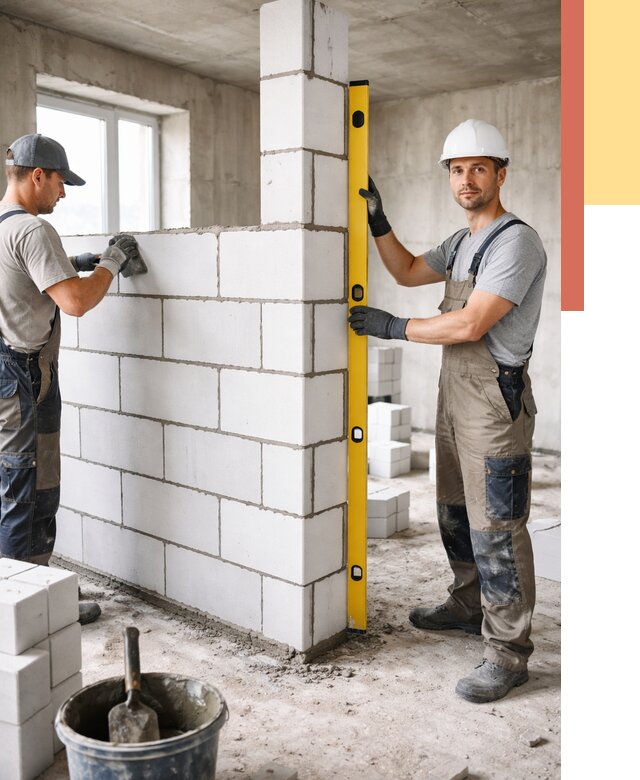 Кладка перегородок из пеноблока в Тынде от 1850 руб. под ключ | ОТДЕЛОЧНИК-Тнд