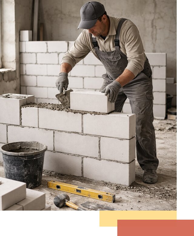 Кладка перегородок из силикатного блока в Тынде