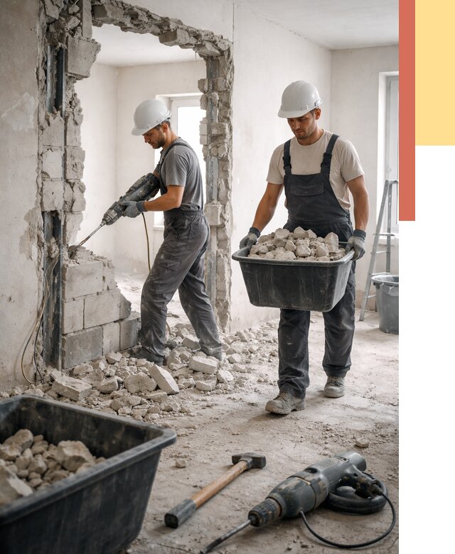 Демонтаж блоковых перегородок в Тынде от 3854 руб. — быстро и недорого | ОТДЕЛОЧНИК-Тнд