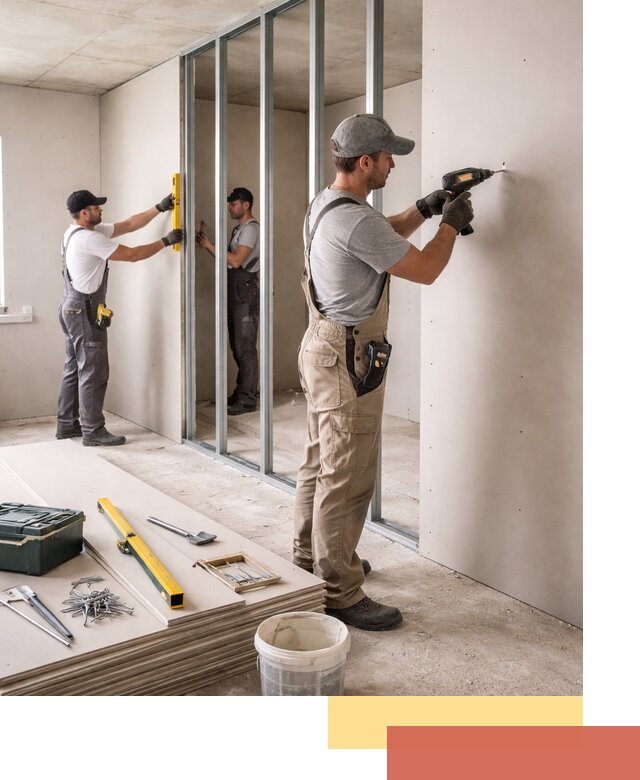 Однослойная перегородка из гипсокартона в Тынде под ключ, монтаж и отделка