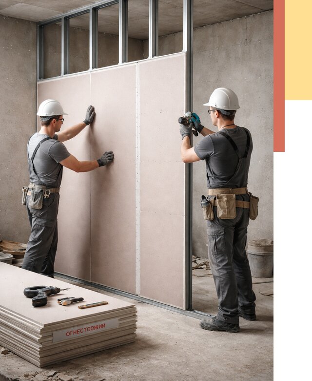 Перегородка из огнестойкого гипсокартона в Тынде от 1901 руб. под ключ | ОТДЕЛОЧНИК-Тнд