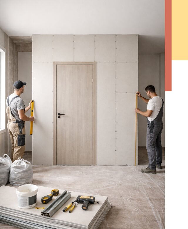 Перегородка из гипсокартона с дверью в Тынде от 4625 руб. под ключ | ОТДЕЛОЧНИК-Тнд