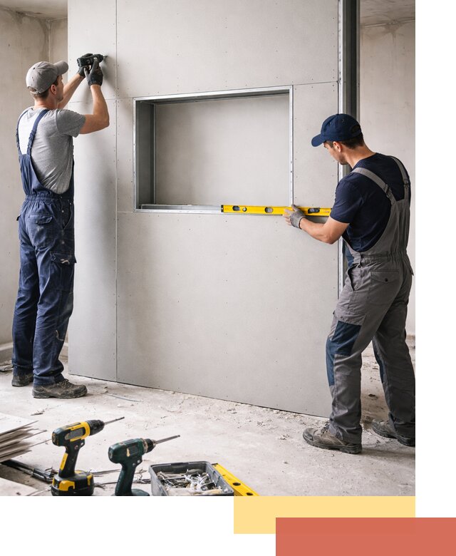 Перегородка из гипсокартона с нишей под декор в Тынде