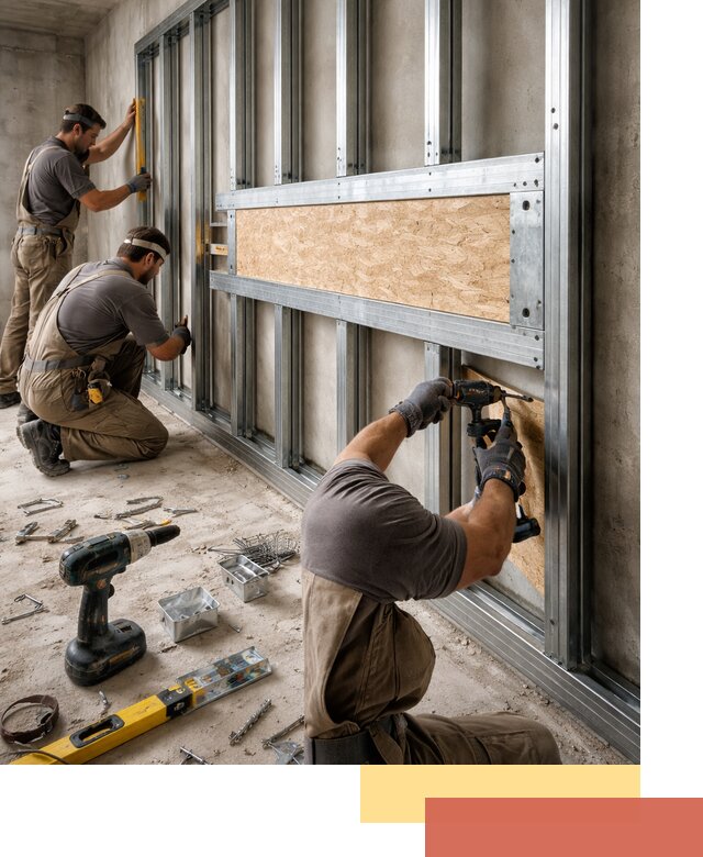 Усиленная перегородка для крепления тяжёлых конструкций в Тынде