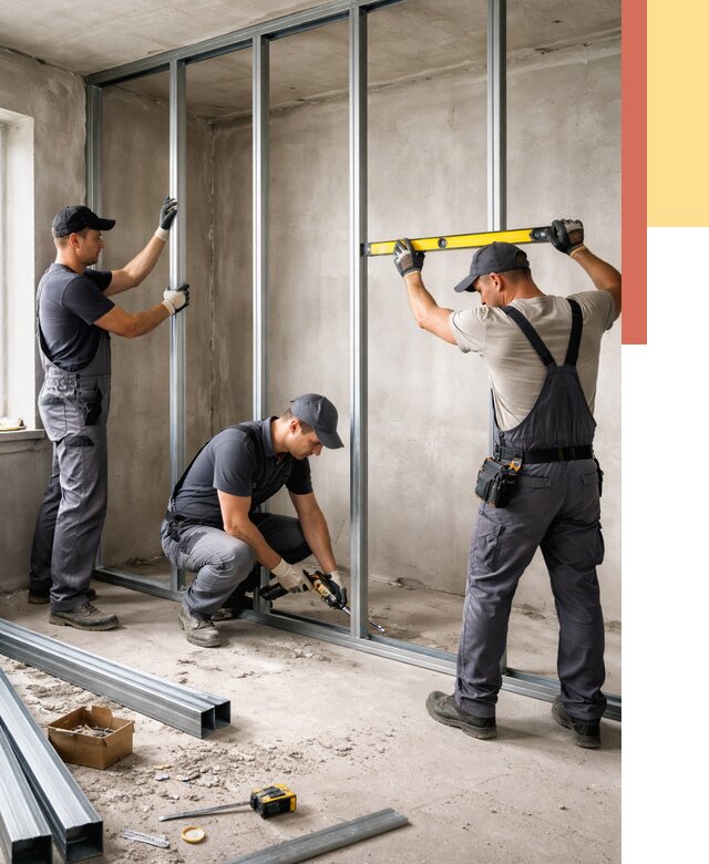 Монтаж каркаса перегородки из профиля в Тынде от 771 руб. | ОТДЕЛОЧНИК-Тнд