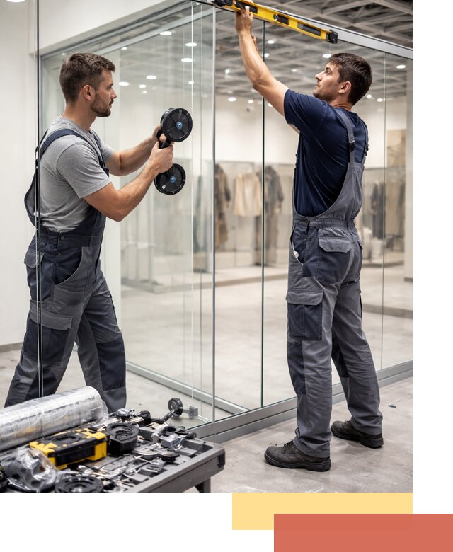 Стеклянные перегородки для магазинов в Тынде — монтаж и установка