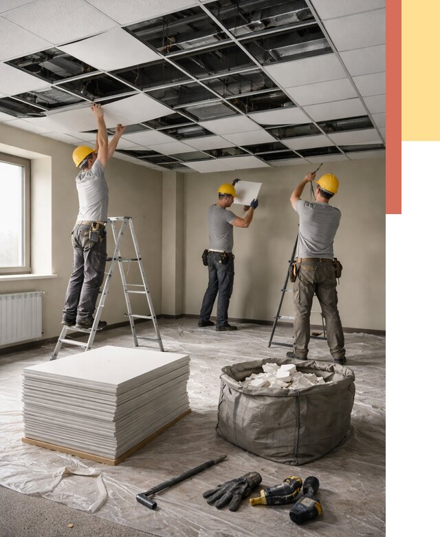 Демонтаж потолка Армстронг в Тынде от 4625 руб. быстро и недорого | ОТДЕЛОЧНИК-Тнд