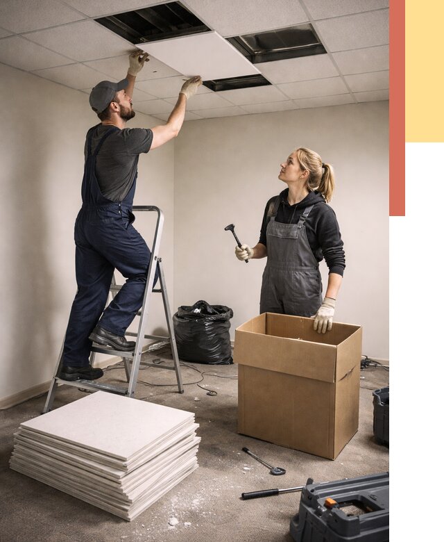 Демонтаж потолочной плитки в Тынде от 4625 руб. быстро и недорого | ОТДЕЛОЧНИК-Тнд