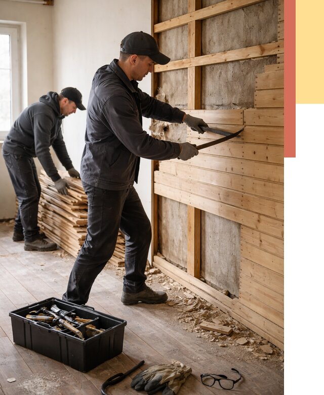 Демонтаж вагонки в Тынде от 3905 руб/м2 — быстро и недорого | ОТДЕЛОЧНИК-Тнд