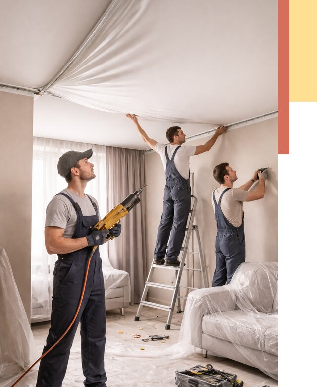 Установка натяжного потолка в Тынде от 4625 руб. | Быстро и недорого — ОТДЕЛОЧНИК-Тнд