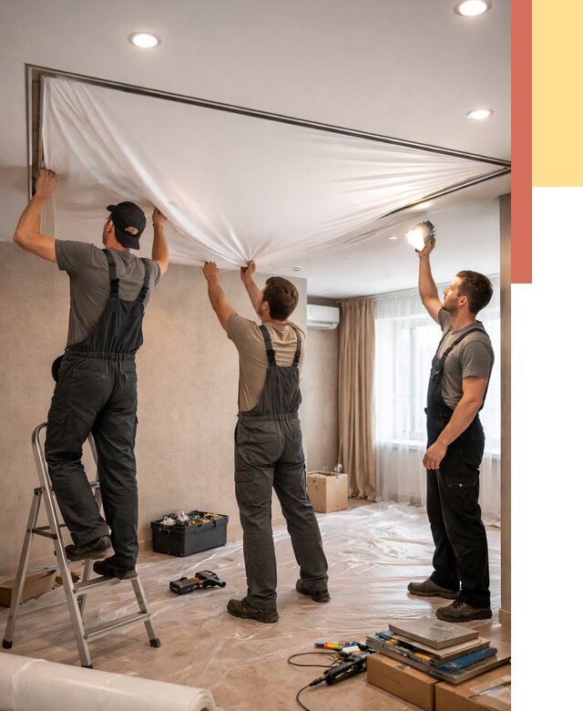 Монтаж ПВХ натяжного потолка в Тынде от 3597 руб. под ключ | ОТДЕЛОЧНИК-Тнд