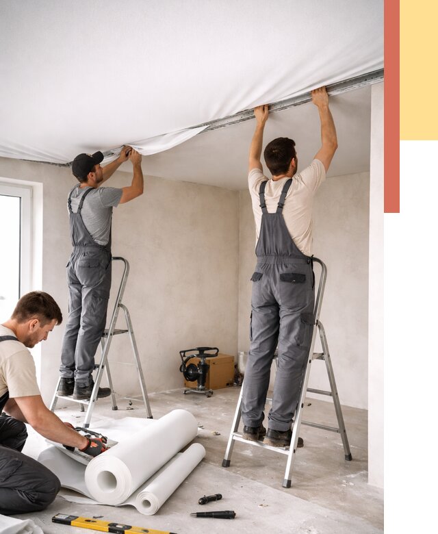 Монтаж тканевого натяжного потолка в Тынде от 3597 руб. под ключ | ОТДЕЛОЧНИК-Тнд