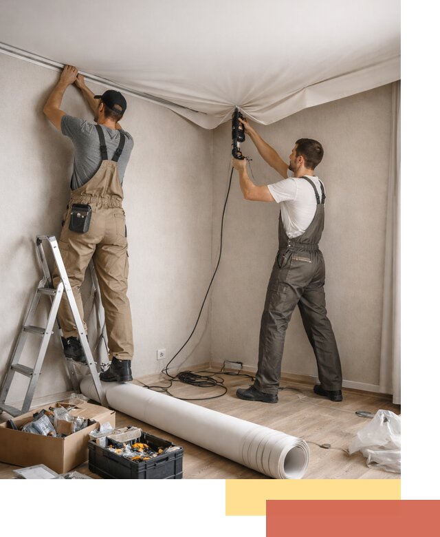 Монтаж цветного натяжного потолка в Тынде за один день