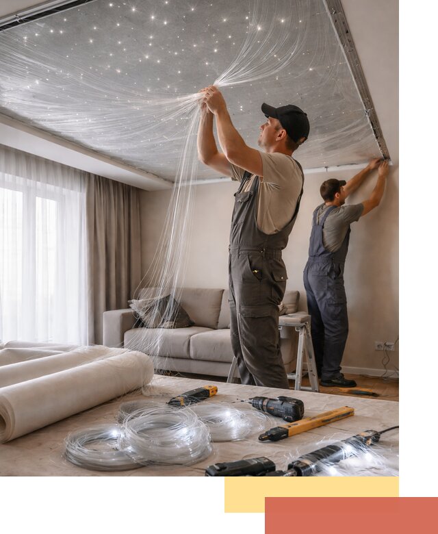 Монтаж натяжного потолка «Звездное небо» в Тынде