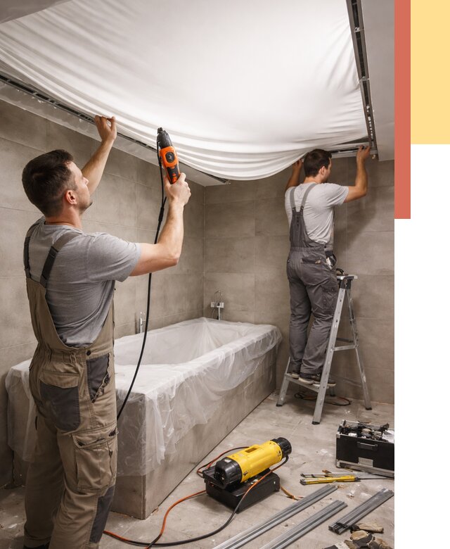 Монтаж натяжного потолка в ванной в Тынде от 1233 руб. под ключ | ОТДЕЛОЧНИК-Тнд