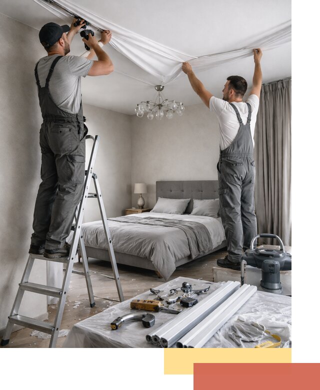 Монтаж натяжного потолка в спальне в Тынде