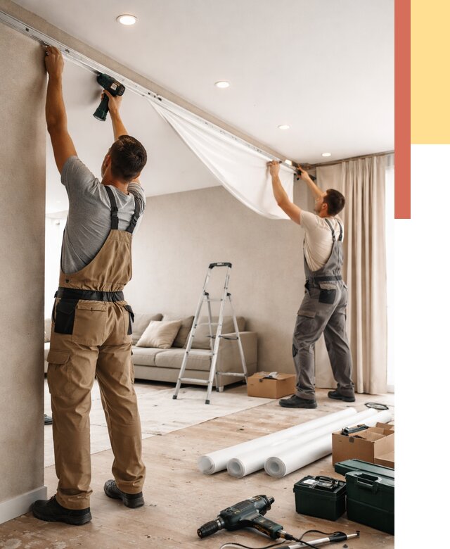 Монтаж натяжного потолка в гостиной в Тынде от 565 руб. | ОТДЕЛОЧНИК-Тнд