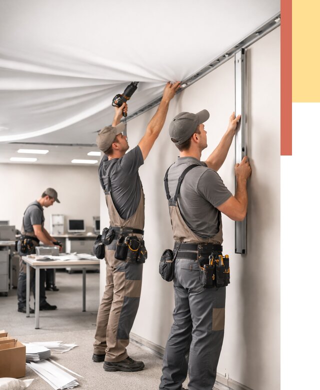 Монтаж натяжного потолка в офисе в Тынде от 462 руб/м² — быстро и недорого | ОТДЕЛОЧНИК-Тнд