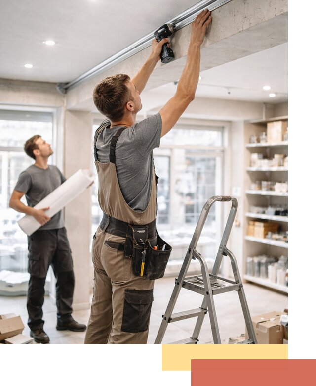 Монтаж натяжных потолков в магазине в Тынде