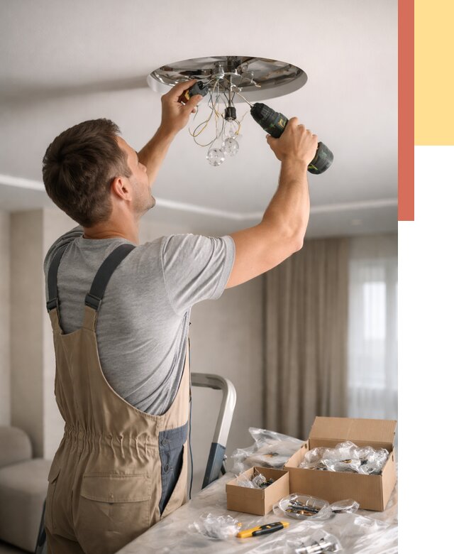 Установка люстры в натяжной потолок в Тынде от 1233 руб. | Быстро и недорого — ОТДЕЛОЧНИК-Тнд