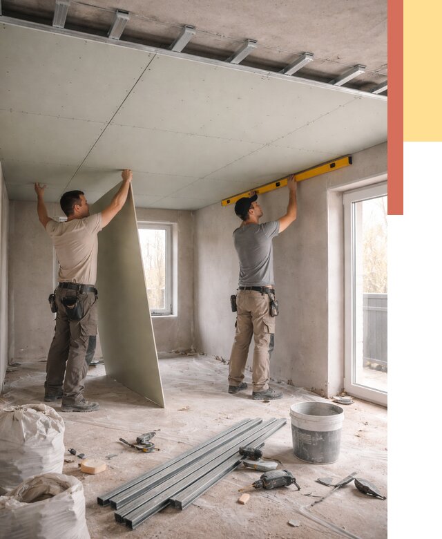 Одноуровневый потолок из гипсокартона в Тынде от 771 руб. — монтаж под ключ | ОТДЕЛОЧНИК-Тнд