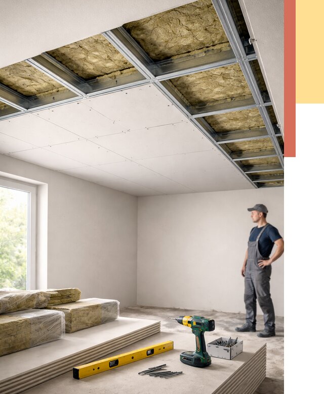 Звукоизоляция потолка ГКЛ в Тынде от 976 руб. — монтаж под ключ | ОТДЕЛОЧНИК-Тнд