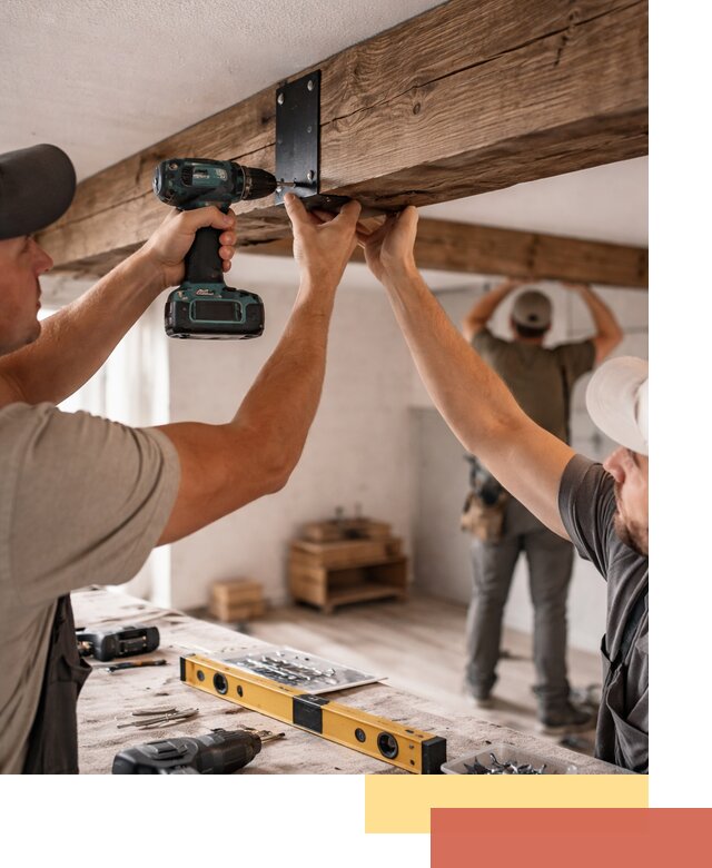 Монтаж декоративных потолочных балок в Тынде